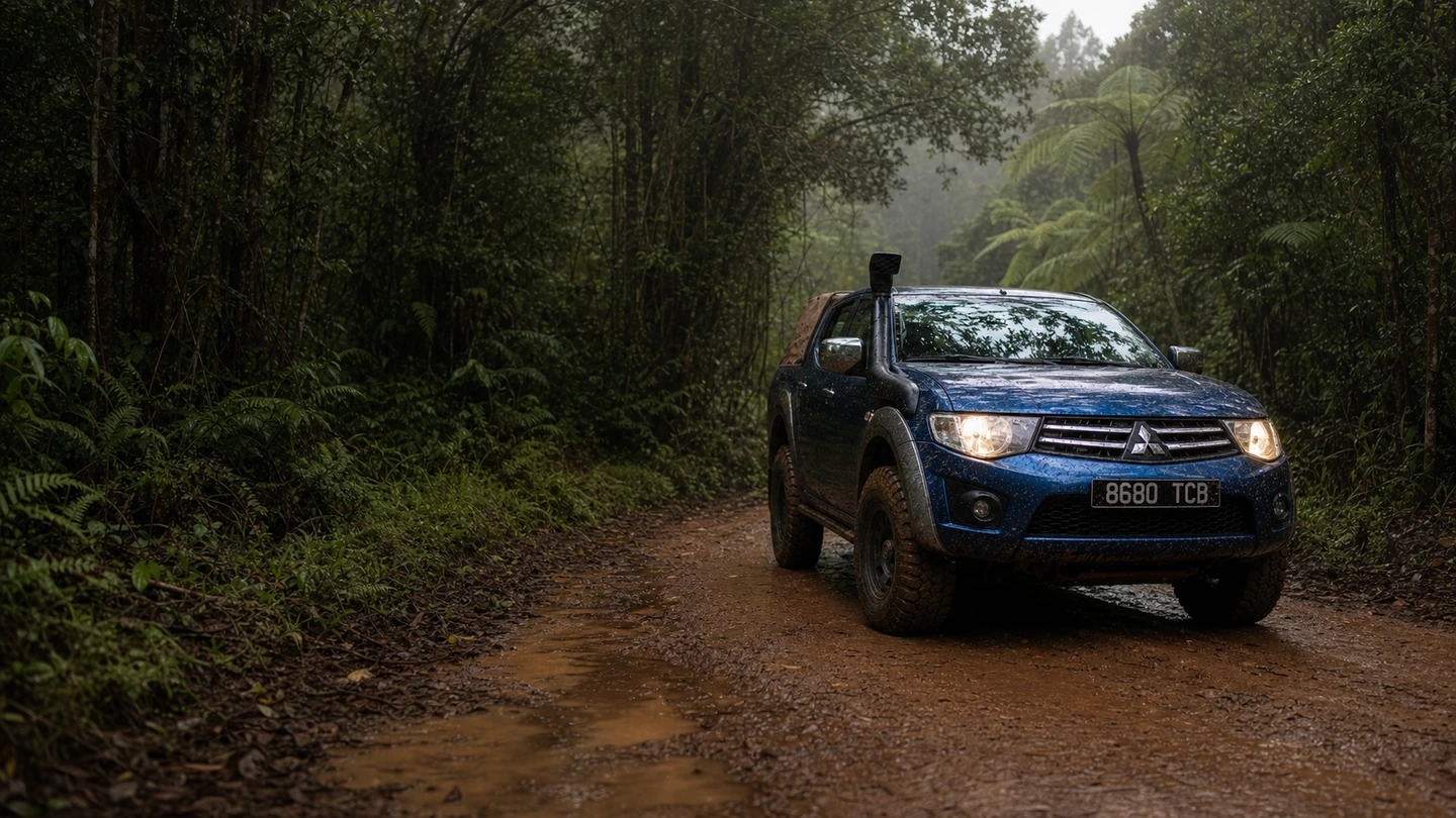 Mada Car Drive Mitsubishi L200 on a forest road in eastern Madagascar