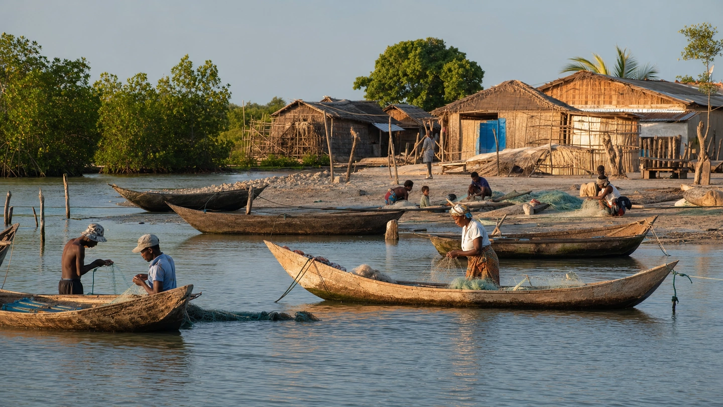 Wooden pirogues in Betania fishing village near Morondava