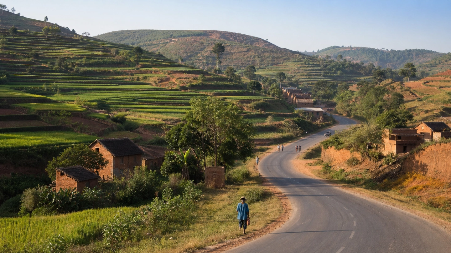 Highlands and rice fields along Madagascar’s RN7